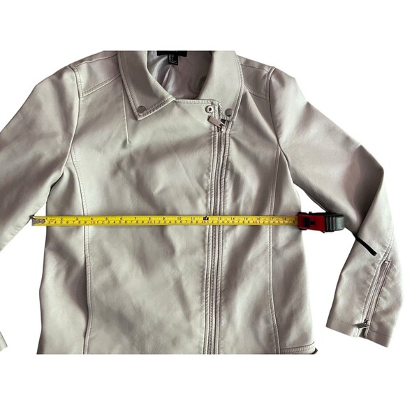 Forever 21 Women's Size L Moto Jacket Light Gray Biker (Collar Cracked Leather) - Picture 7 of 8